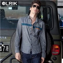 OLRIK2013秋冬新款男式衬衫男士纯棉拼接条纹长袖衬衫厂家直销