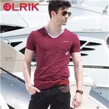 OLRIK夏季新款男式短袖t恤男士V领莱卡棉修身短袖男T恤批发