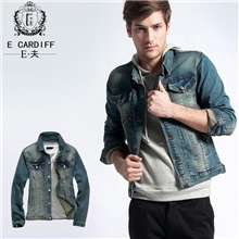 E夫男式夹克韩版时尚修身翻领牛仔夹克纯棉牛仔秋冬外套批发