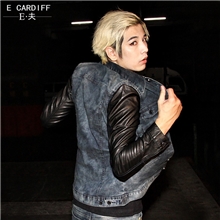 【秋冬新品预售】E夫韩版时尚修身皮袖牛仔夹克潮流男士外套批发