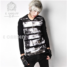 【秋冬新品预售】E夫潮流男装长袖T恤韩版时尚修身V领印花T恤