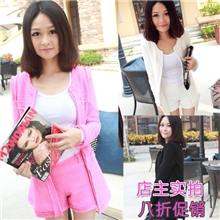 爆款女装秋韩版新款小香风名媛经典修身粗呢外套中长款+短裤套装