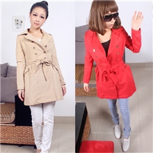 新款修身风衣秋冬装韩版爆款双排扣系腰修身显瘦长款风衣实拍