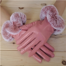 皮手套女士冬季绵羊皮保暖加绒棉手套獭兔毛月亮弯开车真皮手套