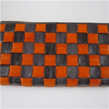 纯手工编织奢华鳗鱼皮半拉链手拿长款钱包新款撞色编织钱包