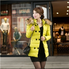 糖果色时尚双排扣大毛领原厂直销收腰修身韩版羽绒服女批发