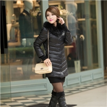 2013新款冬正品韩版修身毛领中长款斜拉链毛领羽绒服女