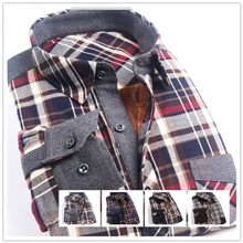加厚加绒灯芯绒拼结衬衫男士保暖长袖衬衣男装保暖衬衫一件代发
