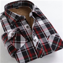 加绒加厚红白黑格纹保暖大格子衬衫男长袖衬衫男式衬衣一件代发
