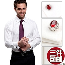 男士高档纯棉免烫衬衫法式袖扣衬衫丝光棉男式衬衫商务法式衬衣