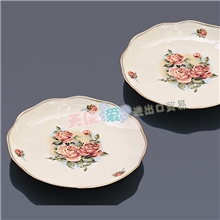 2013热销批发韩国进口QueenRose女皇玫瑰镀金边浅盘浅盘中号