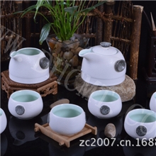 新品雪花釉茶具玉雪玲珑企鹅壶茶具磨砂带礼盒茶具批发