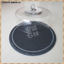 自助餐厅圆形刻槽板岩石板餐盘配蛋糕罩