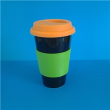 陶瓷双层保温杯水杯能量杯养生杯配硅胶套硅胶盖