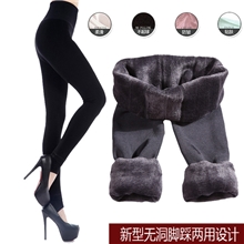冬季加绒加厚高腰保暖裤无缝一体裤珍珠绒考拉绒九分踩脚打底裤袜
