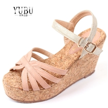 玉步之恋新款韩版女鞋休闲淑女凉鞋露趾坡跟厚底平底鞋女鞋