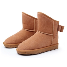 新款雪地靴批发蝴蝶结真皮女靴时尚短靴女鞋棉鞋厂家一件代发