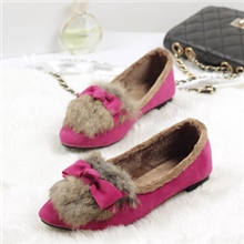 兔毛鞋！韩版秋款加绒平底鞋女鞋单鞋平跟娃娃鞋蝴蝶结尖头女鞋