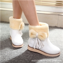 2013冬季新款高级翻毛绒甜美淑女蝴蝶结圆头低跟雪地短靴厂家直销