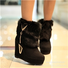 2013冬季新款韩版毛毛低筒高跟坡跟短靴棉靴马丁靴女靴子厂家直销