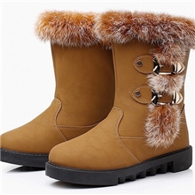 2013真皮兔毛PU雪地靴女士靴坡跟中筒靴子防水保暖棉鞋子9912