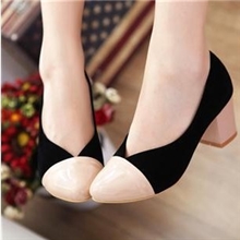 【天天特批】满包邮尖头女鞋拼色中跟鞋磨砂浅口鞋女鞋套脚0546