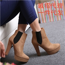 欧美大牌原单秋季新款粗跟圆头女士短靴/女靴惠东女鞋一件代发