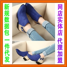 欧美原单英伦风女靴子低筒粗中跟骑士短裸靴厂家清仓一件代理批发