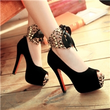 2013欧美时尚铆钉镂空蝴蝶脚环绑带两穿超高跟防水台豹纹鱼嘴女鞋