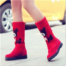 冬季新款女靴熊熊雪地靴保暖内增高圆头女靴中筒靴女靴批发