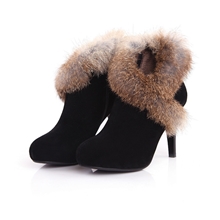 秋冬新款女靴真兔毛马丁靴时尚短靴高跟女鞋女靴批发真皮女靴