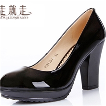 白领丽人工作鞋女黑色职业鞋上班鞋女真皮粗跟女单1681181