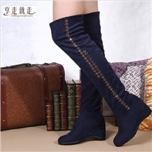 厂家精品直销弹力超纤过膝靴保暖增高女靴8008