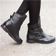冬款处理头部牛皮平底前搭扣短靴女鞋真皮休闲鞋韩版秋季短靴