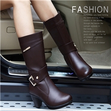 温州女鞋批发代理女式时尚休闲欧美真皮搭扣潮直筒中筒女靴子