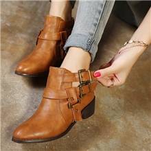 一件代发女鞋批发欧美时尚休闲百搭女式单鞋尖头女鞋搭扣短靴