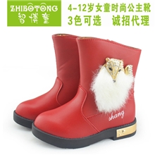 13冬季新款韩国儿童短靴韩版小狐狸毛女童靴子防水雪地棉童靴子