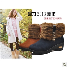 2013回力正品加厚中跟短靴鹿皮绒雪地靴子保暖女鞋冬季新款2068