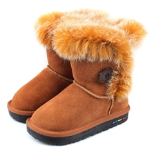 新款牛皮真毛雪地靴子真皮儿童靴兔毛女靴【K1053A兔毛口】31-3