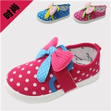 品牌韩国外贸蝴蝶结花女童粘扣童鞋超靓丽童帆布鞋10006
