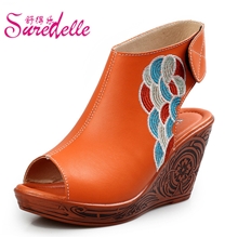 2013夏季新款凉鞋民族风松糕底坡跟凉鞋防水台休闲罗马女鱼嘴鞋