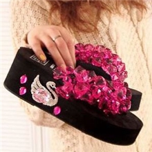 手工时尚透明水晶天鹅水钻宝石亮闪人字拖厚底坡跟女批发