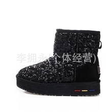 2012潮女亮片雪地靴女冬季新款厚底保暖雪地靴棉鞋平底短靴子