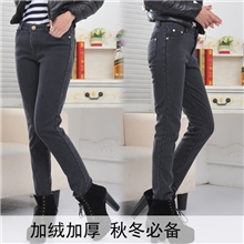 秋冬新款雪花仿牛仔要粒铅笔裤加厚加绒显瘦秋冬韩版大码女裤