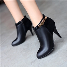 欧美大牌风时尚小尖头真皮骑士靴金属扣件舒适细跟高跟职业女靴