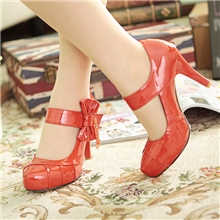 春秋新款时尚真皮单鞋优雅蝴蝶结欧美时尚女鞋甜美公主高跟鞋