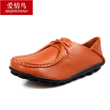 爱情鸟真皮休闲牛皮女单鞋豆豆鞋妈妈鞋平底懒人鞋厂家批发代理