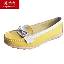 爱情鸟真皮女单鞋豆豆鞋妈妈鞋孕妇鞋平底护士牛筋底厂家批发代理