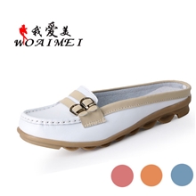 休闲平底女单鞋甜美金属扣豆豆女拖凉鞋真皮舒适妈妈孕妇鞋批发