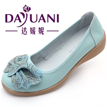 厂家一件代发！女鞋新款真皮牛筋底坡跟蝴蝶结韩版水钻女式单鞋